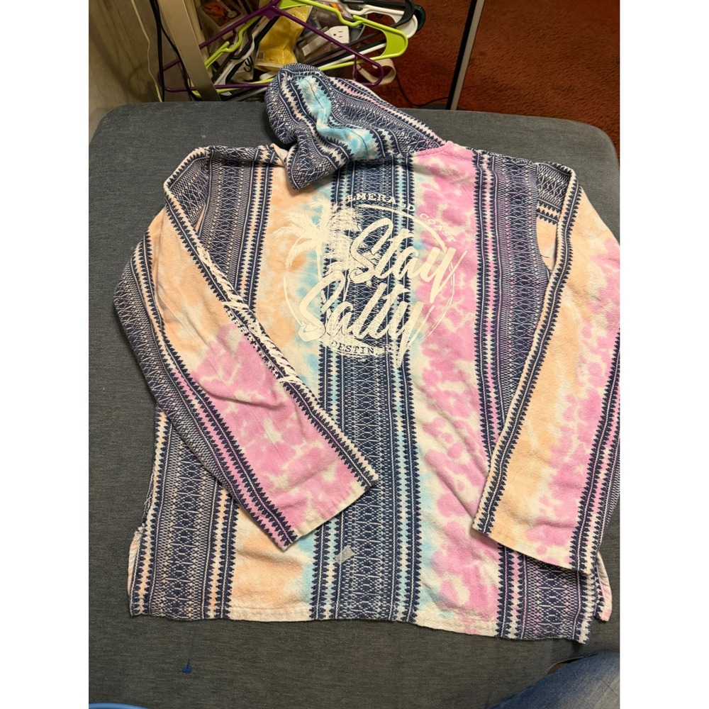 Beach By Exist Stay Salty Tie Dye Baja Hoodie XL Destin FL Drug Rug Pullover - Picture 5 of 6